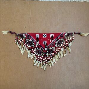 Vintage Fringed Beaded Scarf Bandana Neck Wrap Western Handmade Southwest Y2K